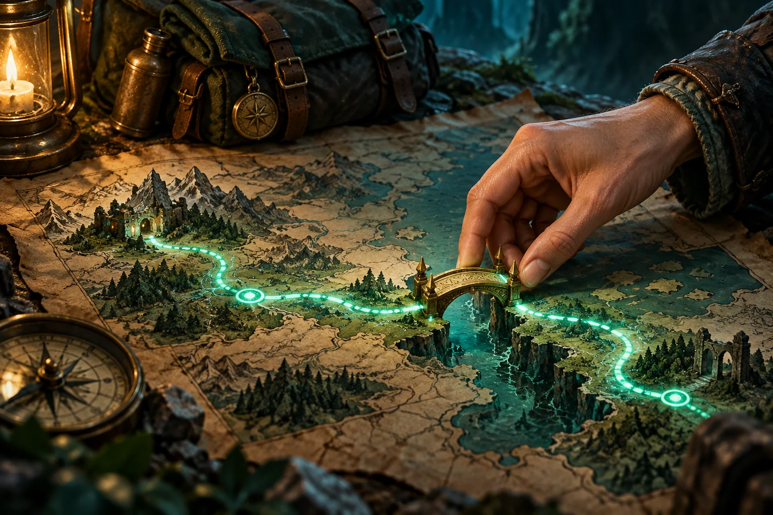 An adventurer’s map and carefully repaired route.
